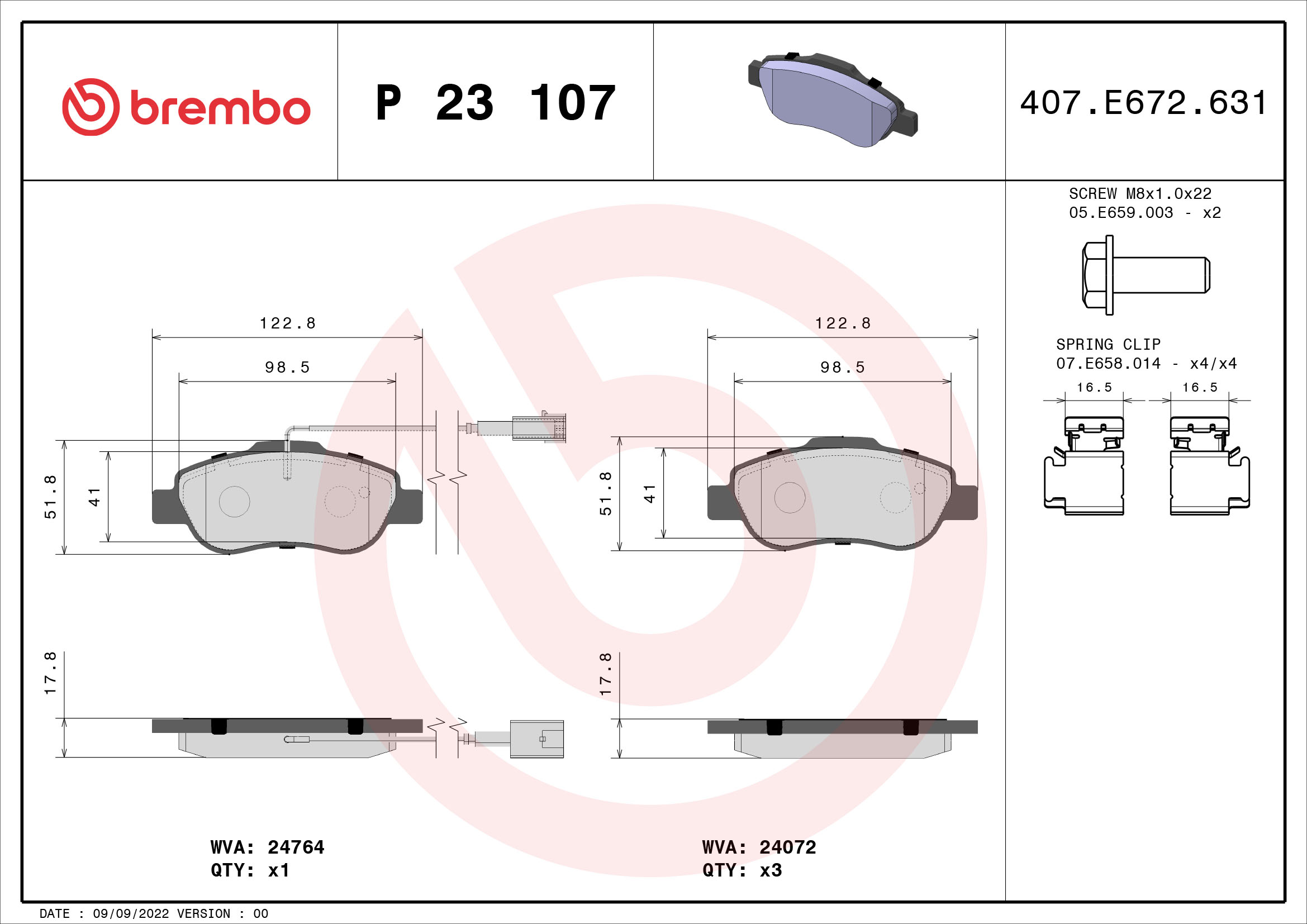 A.B.S. P 23 107 BREMBO Bremsbelagsatz, Scheibenbremse